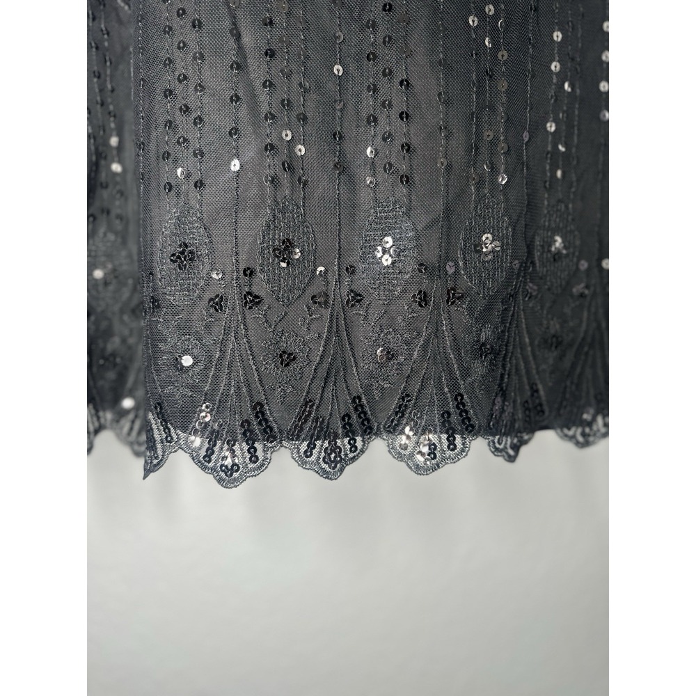 Women's Sz: 8 Black Sequin and Mesh Scalloped Hem Skirt, Grace Elements 20s 30s - Picture 5 of 7